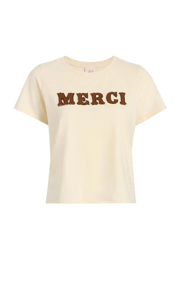 Cinq A Sept Leather Appliqué Merci Shrunken Tee