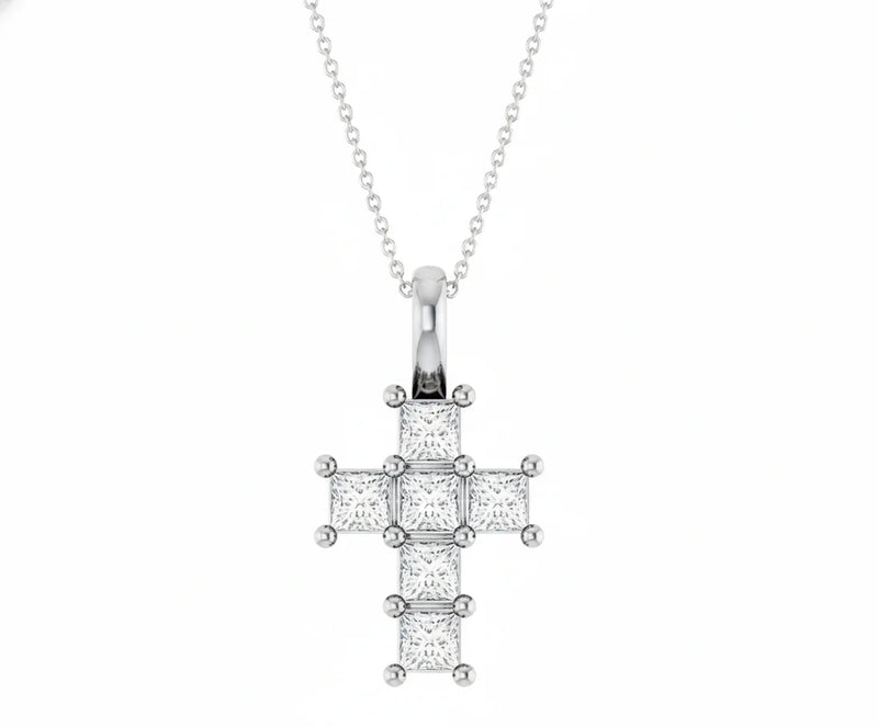 Genesis Jewelry The Light Princess Cut Diamond Cross Necklace