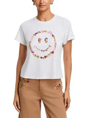 Cinq A Sept Wildflower Embroidery Smileys T-Shirt