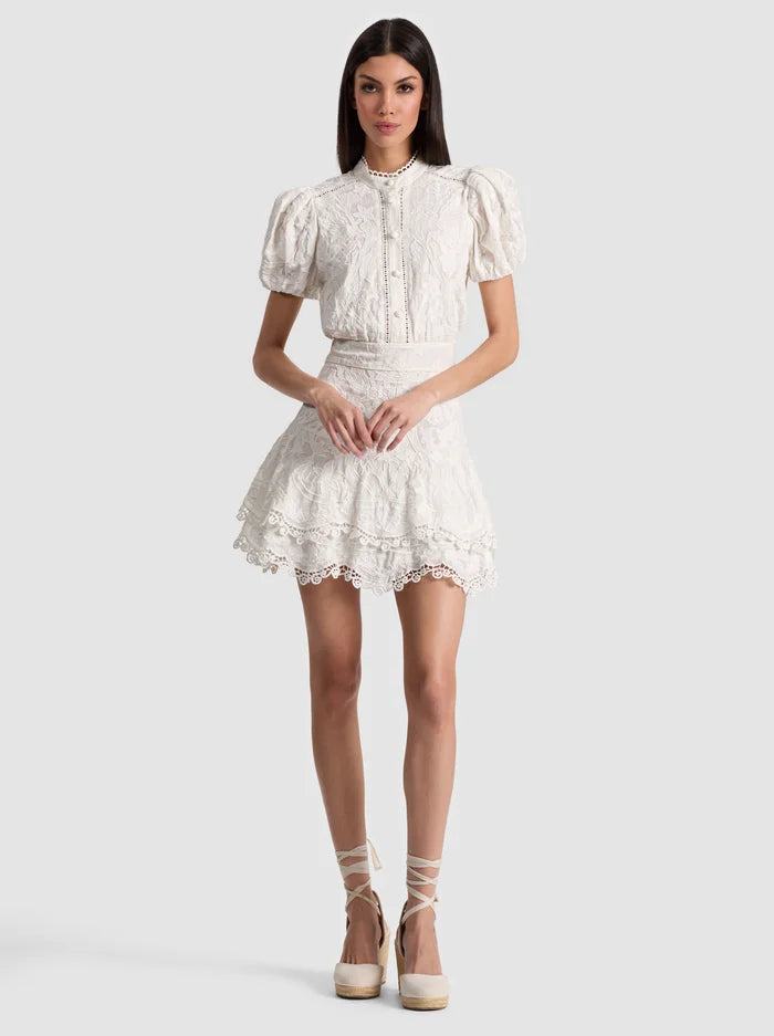 Alice and Olivia Loryn Embroidered Short Sleeve Shirt Dress