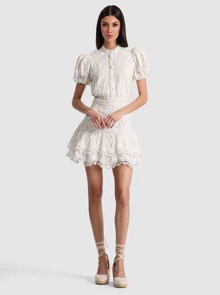 Alice and Olivia Loryn Embroidered Short Sleeve Shirt Dress