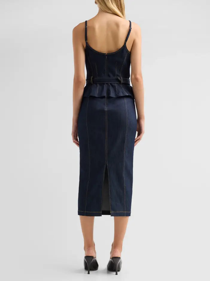 Cinq A Sept Cecilia Peplum-Waist Denim Midi Dress