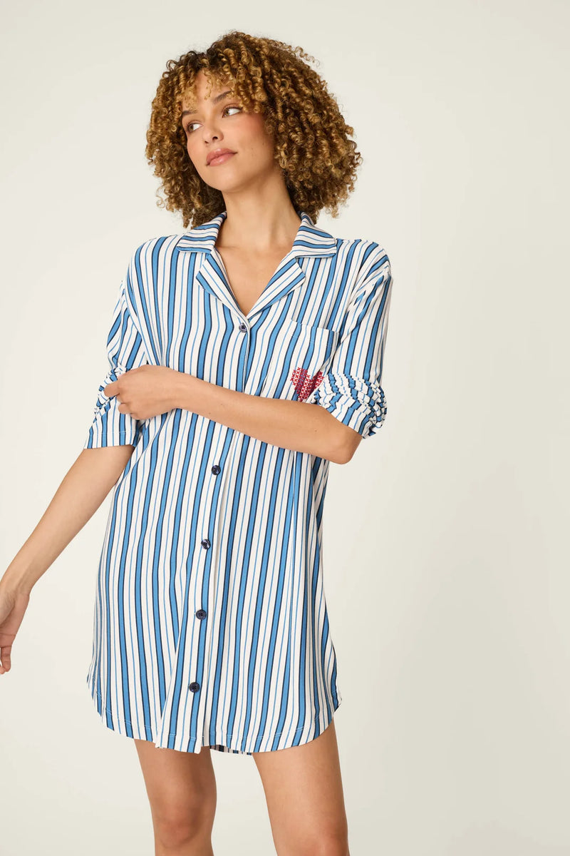 Pj Salvage Soiree Dreams Blue Stripe Nightshirt