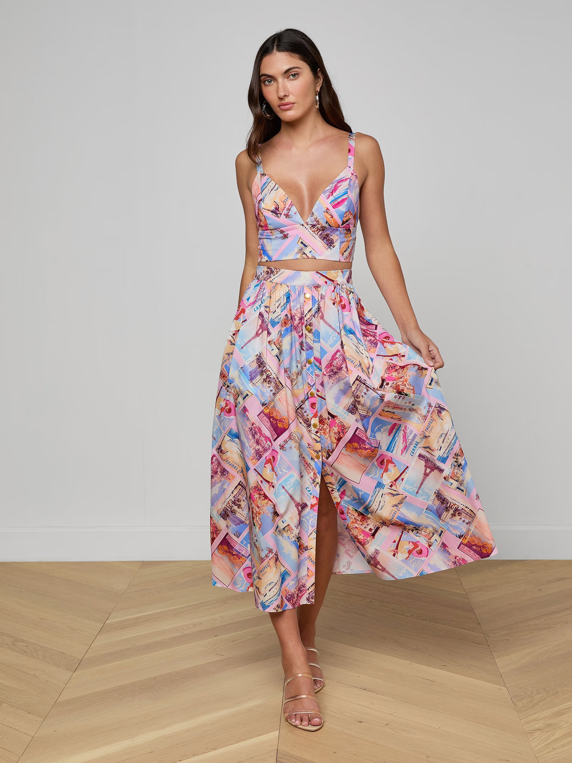 L’ Agence Seina Poplin Midi Skirt