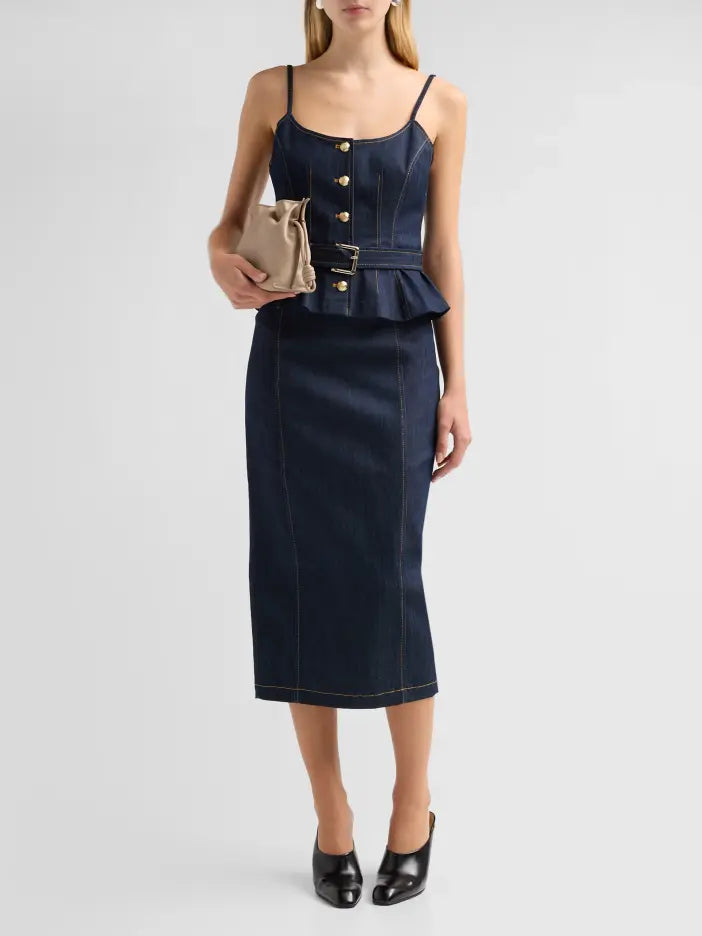 Cinq A Sept Cecilia Peplum-Waist Denim Midi Dress
