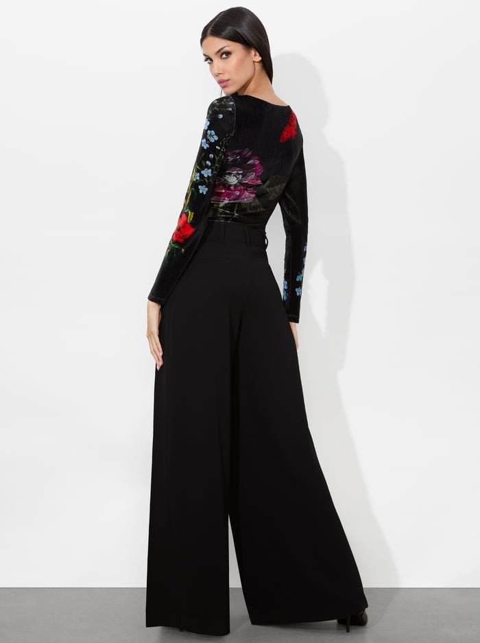 Alice and Olivia Delaina Scoop Neck Long Sleeve Velvet Top