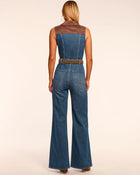 Ramy Brook Claudette Fauxe Suede Trim Denim Jumpsuit
