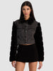 Alice and Olivia Jeff Cropped Faux Fur Denim Jacket