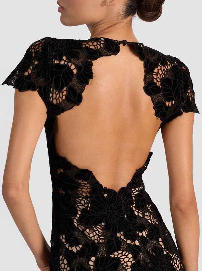 Alice and Olivia Clover Open Back Lace Midi Dress