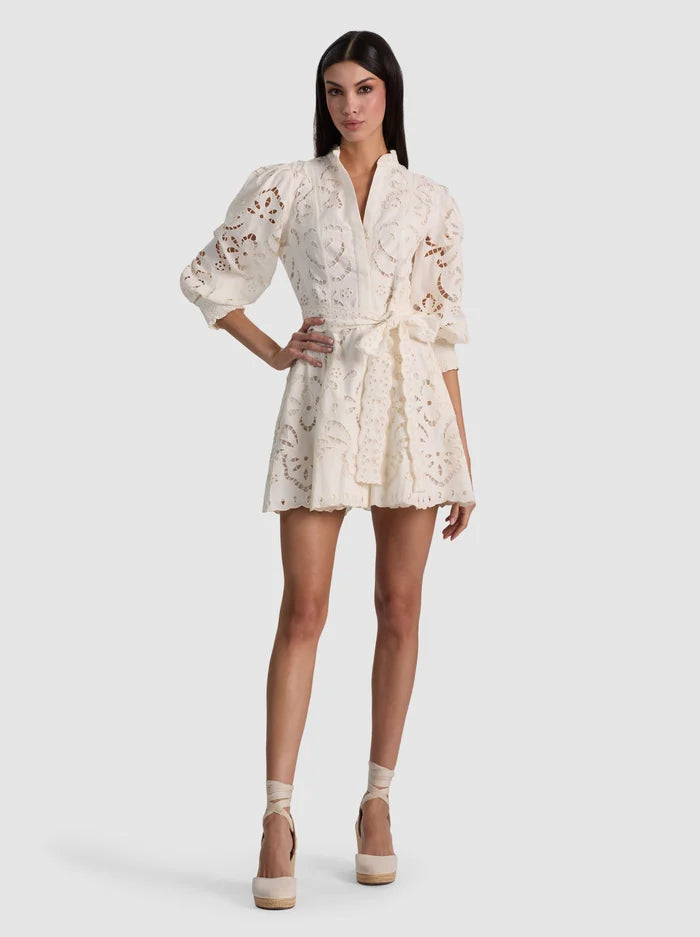 Alice and Olivia Lucy Embroidered L/S Mini Shirt Dress