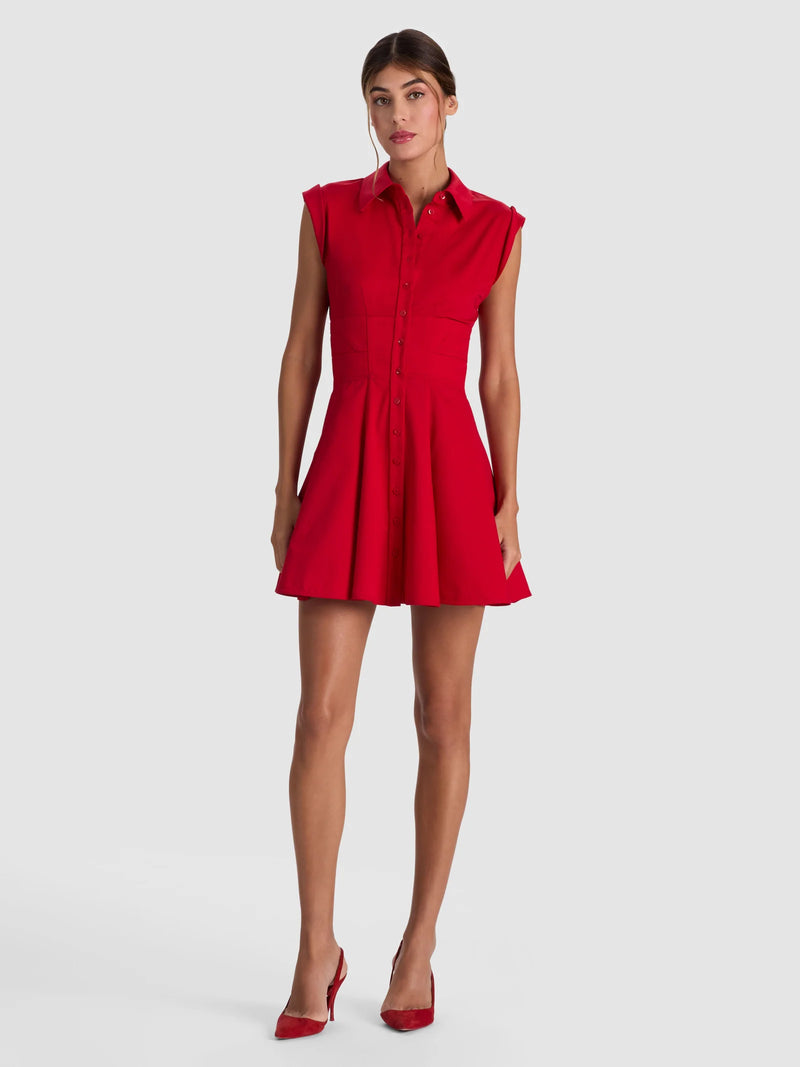 Alice and Olivia KIM PANELED CORSET FLARED MINI SHIRT DRESS