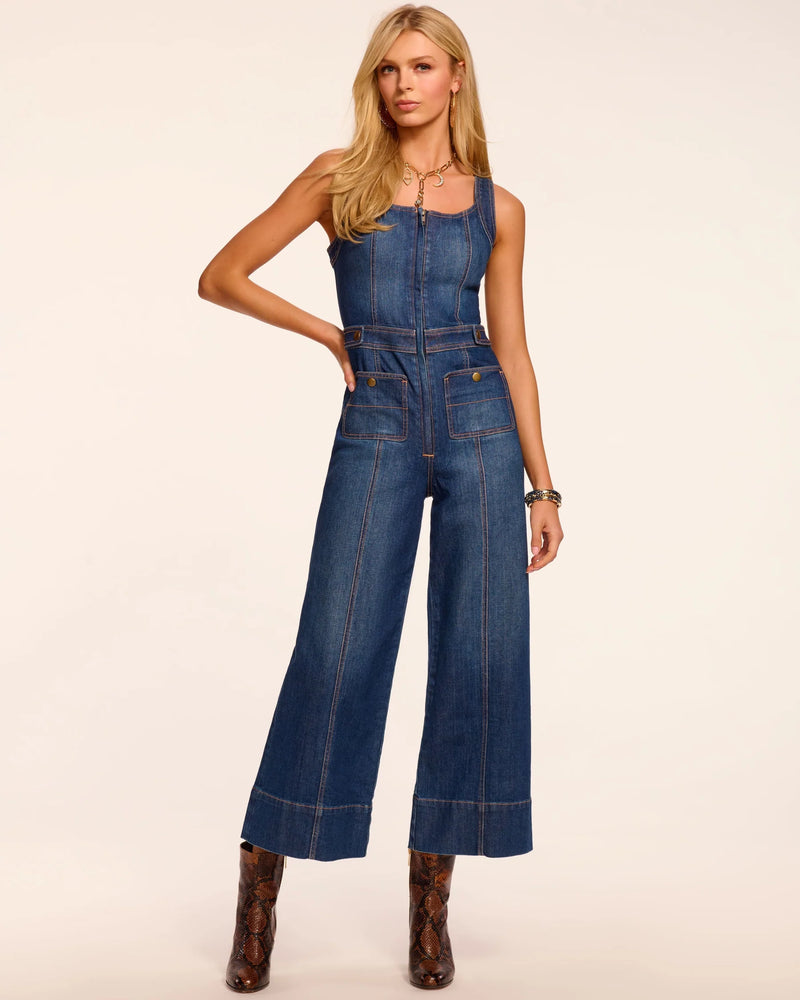 Ramy Brook Janet Cropped Wide Leg Denim Jumpsuit
