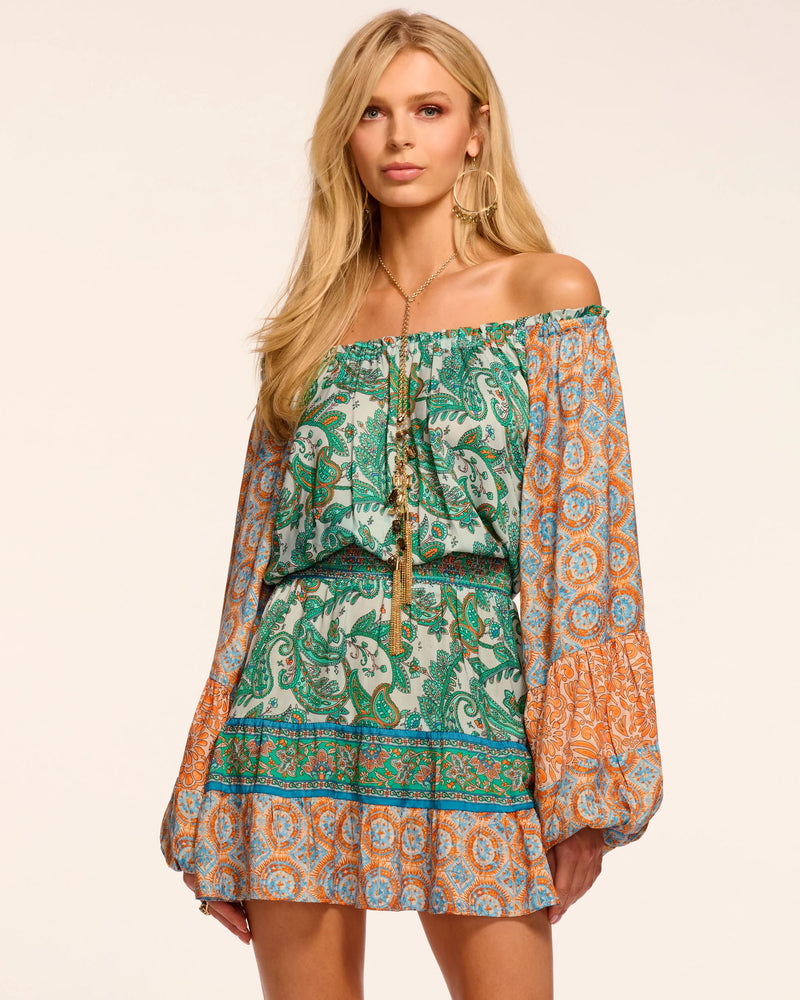 Ramy Brook Claudine Smocked Off-The-Shoulder Mini Dress