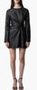 Zadig and Voltaire Rixina Cuir Froisse Long Sleeve Crinkled Leather Minidress