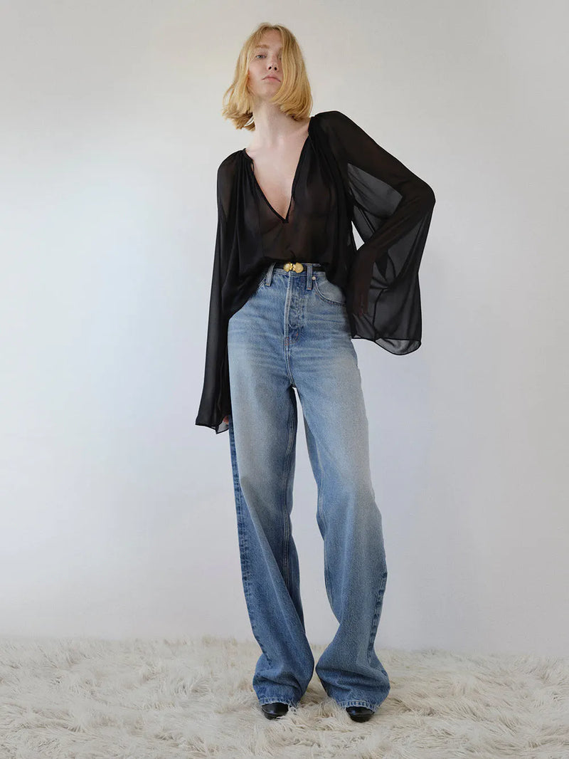 Frame V Neck Shirred Blouse