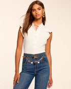 Ramy Brook Monroe Cotton Knit Combo Flutter Sleeve Top