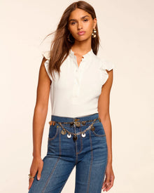 Ramy Brook Monroe Cotton Knit Combo Flutter Sleeve Top