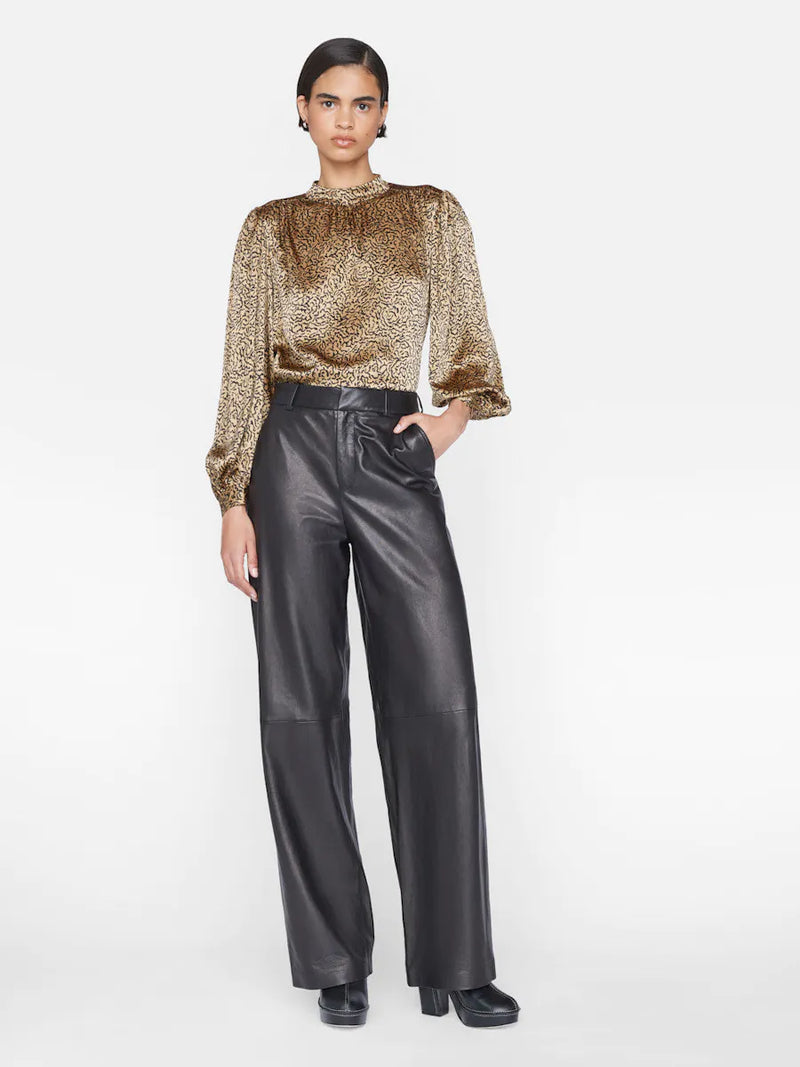 Frame Shirred Mock Neck Blouse