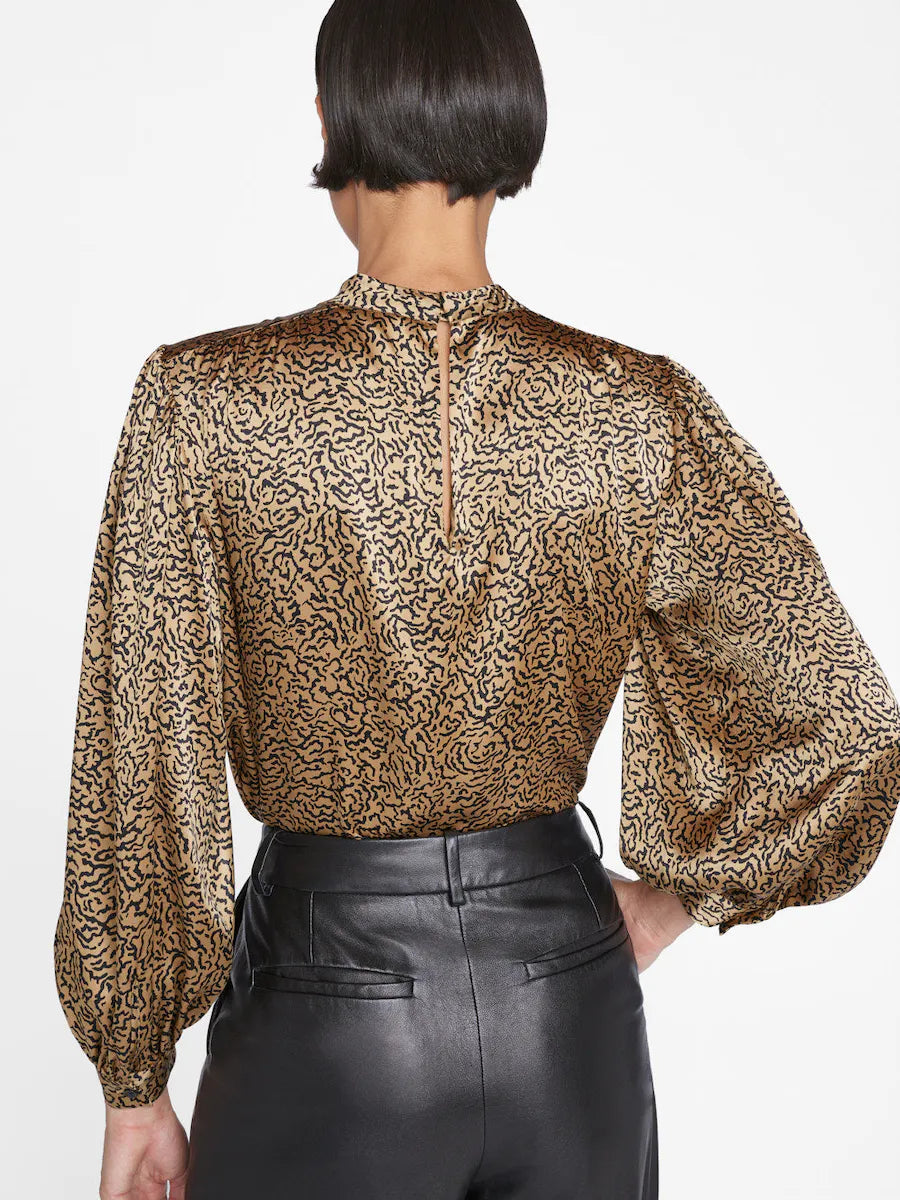 Frame Shirred Mock Neck Blouse