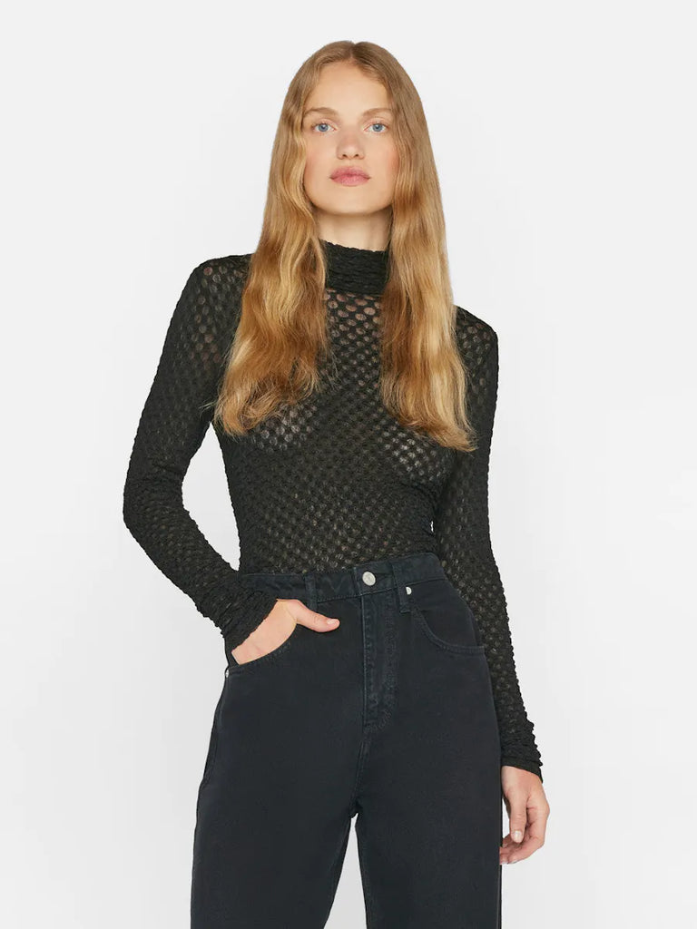 Frame Mesh Lace Turtleneck