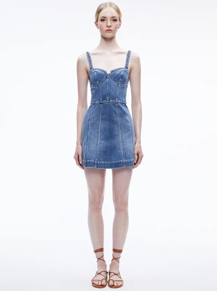 Alice and Olivia Raylene Bustier Mini Dress- Avery Blue