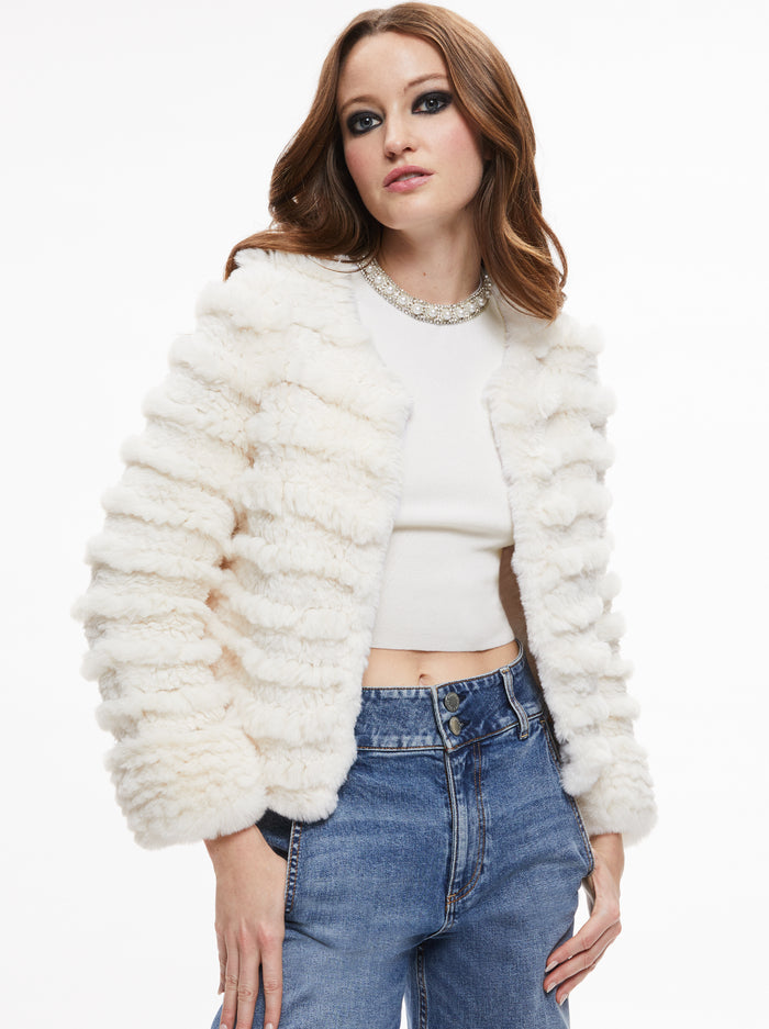 Alice and Olivia Fawn Faux Fur Textured Jacket