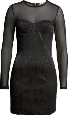 Alice and Olivia Takako Mesh Long Sleeve Minidress