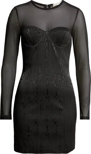 Alice and Olivia Takako Mesh Long Sleeve Minidress