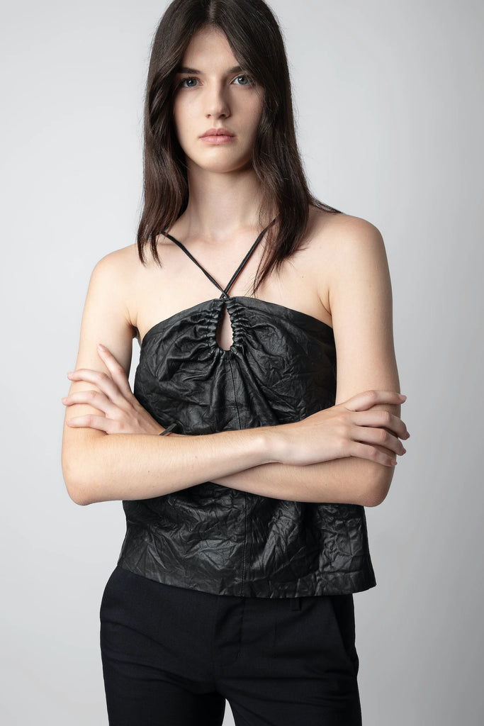 Zadig and Voltaire Cidonie Crinkled Leather Top