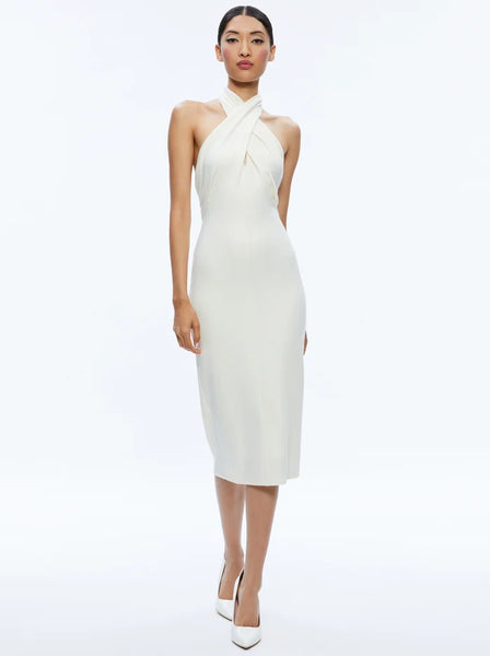 Alice and Olivia Suellen Twist Neck Halter Midi Dress