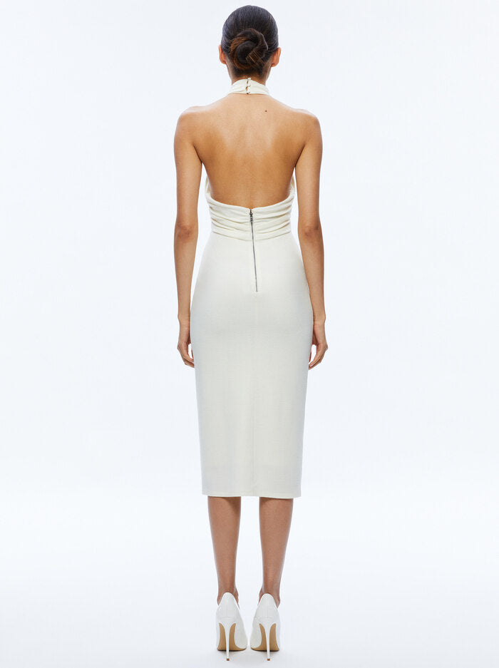 Alice and Olivia Suellen Twist Neck Halter Midi Dress