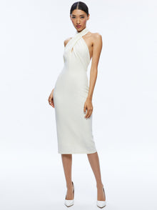 Alice and Olivia Suellen Twist Neck Halter Midi Dress