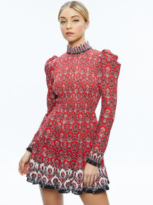 Alice and Olivia Elvira Smocked Bodice Mini Dress