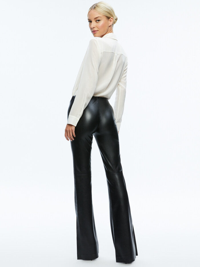 Alice and Olivia TINA VEGAN LEATHER SPLIT HEM PANT