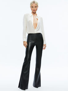 Alice and Olivia TINA VEGAN LEATHER SPLIT HEM PANT