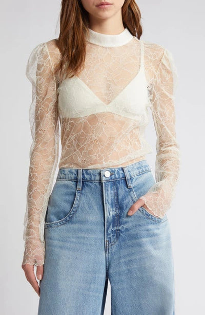 Frame Lace Mock Neck Blouse