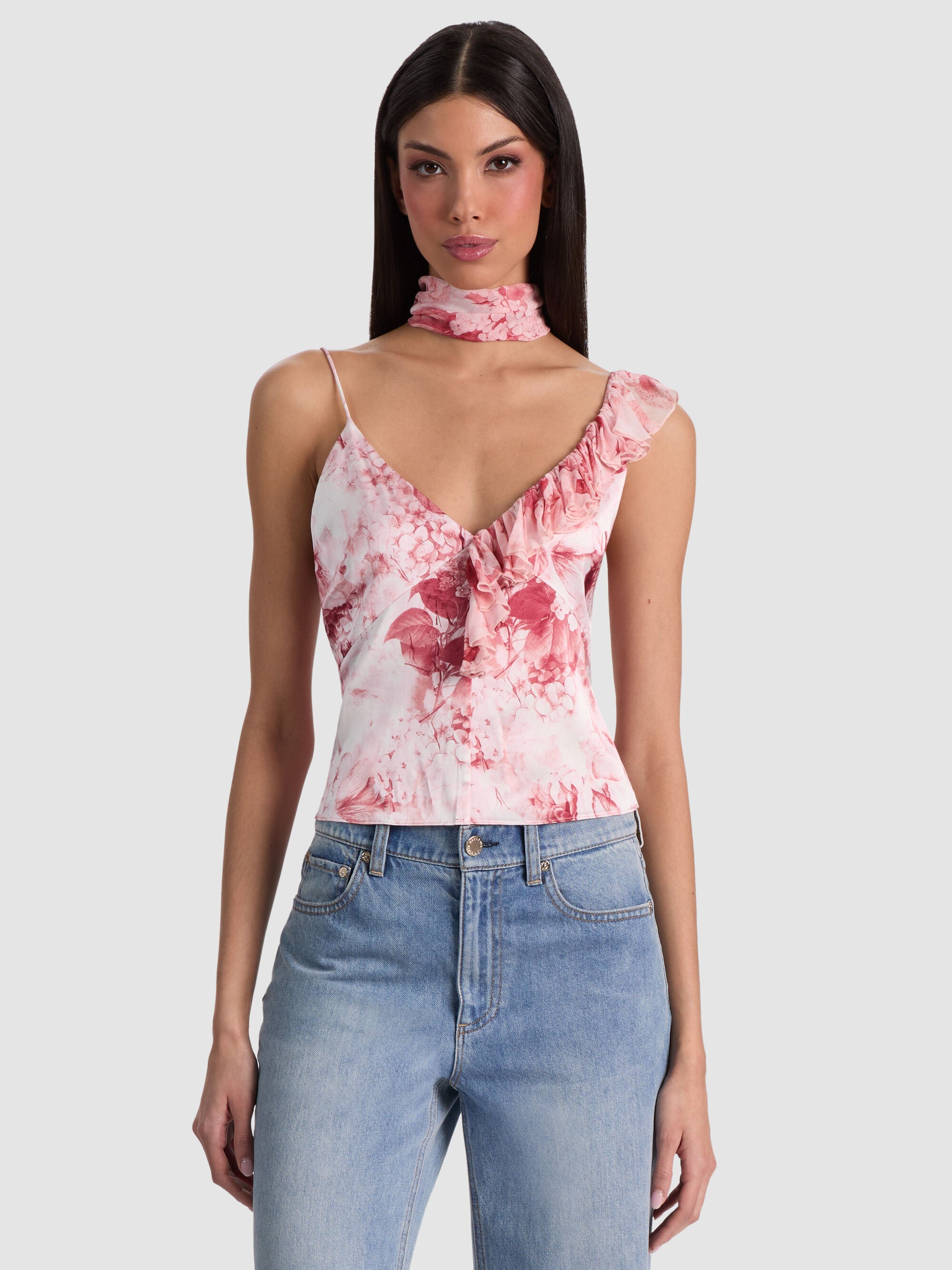 Alice and Olivia ZELDA RUFFLE TANK WITH SCARF