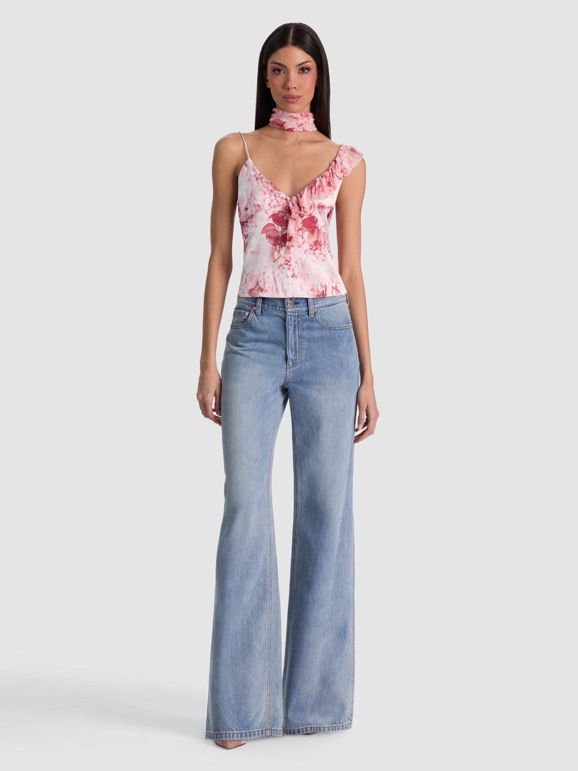 Alice and Olivia ZELDA RUFFLE TANK WITH SCARF