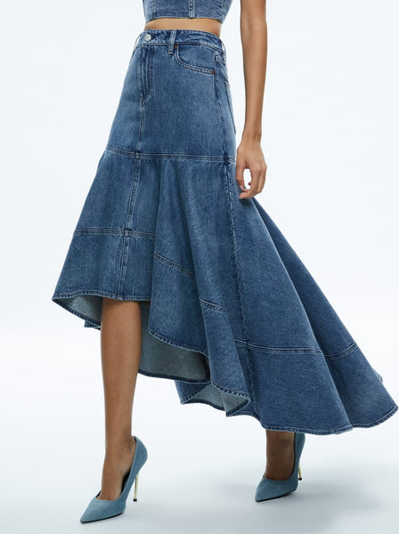 Alice and Olivia Donella High Low Denim Skirt