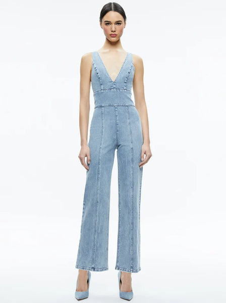 Alice and Olivia Sandra Deep V Neck Jumpsuit