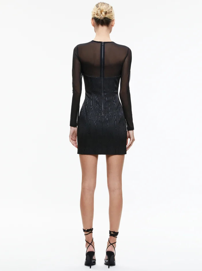 Alice and Olivia Takako Mesh Long Sleeve Minidress