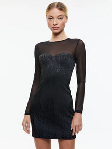 Alice and Olivia Takako Mesh Long Sleeve Minidress