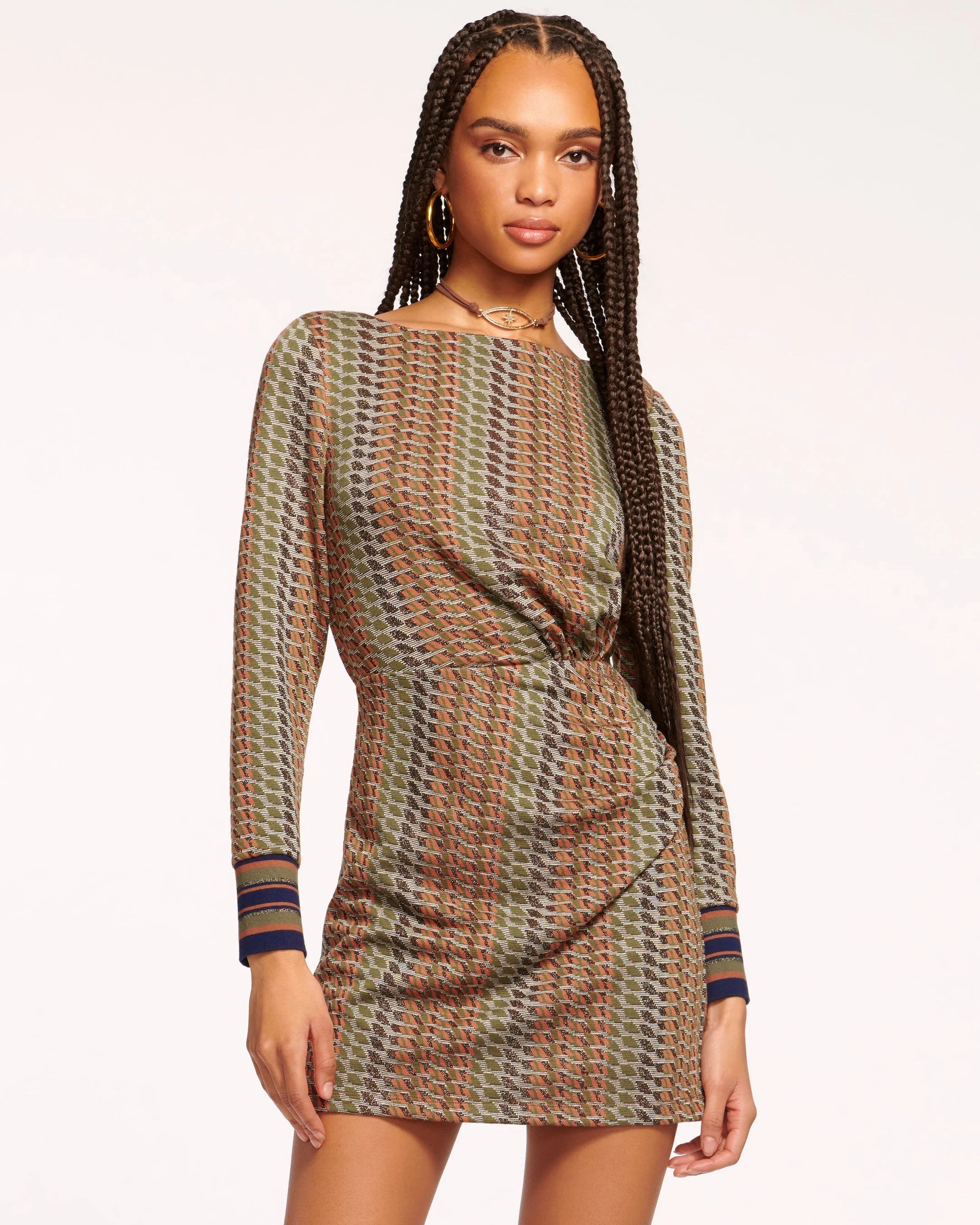 Ramy Brook Wheller Ruched Long Sleeve Mini Dress