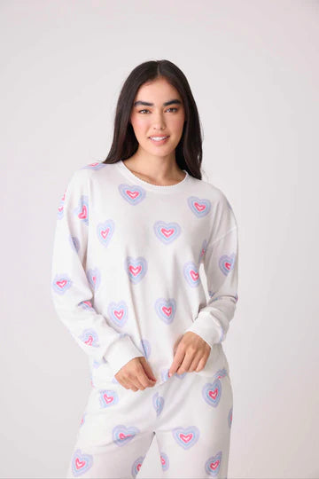 PJ Salvage Peace & Love Hearts Thermal Long Sleeve Top