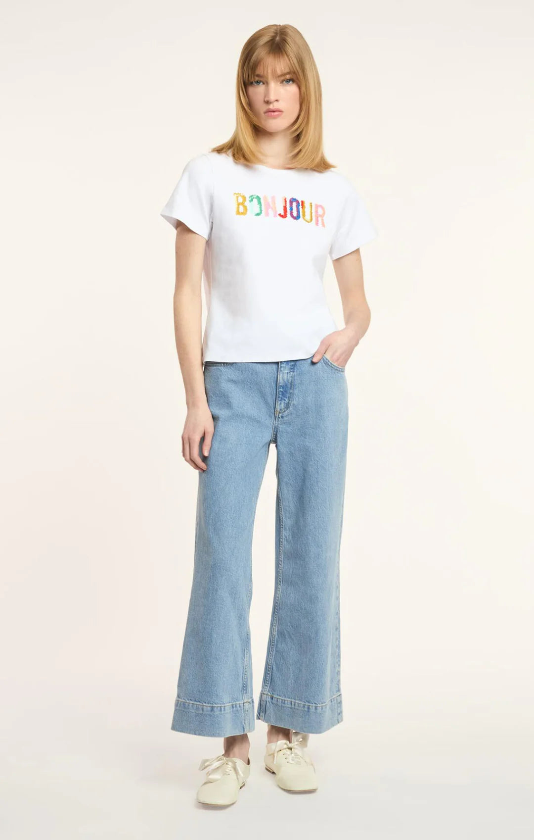 Cinq A Sept Bonjour Scribble Shrunken Tee