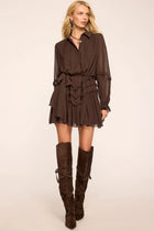 Ramy Brook Maya Silk Ruffled Long Sleeve Dress