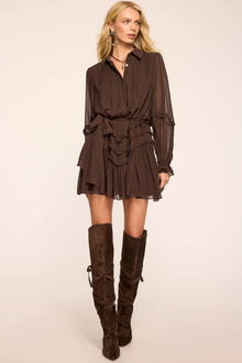 Ramy Brook Maya Silk Ruffled Long Sleeve Dress