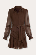 Ramy Brook Maya Silk Ruffled Long Sleeve Dress