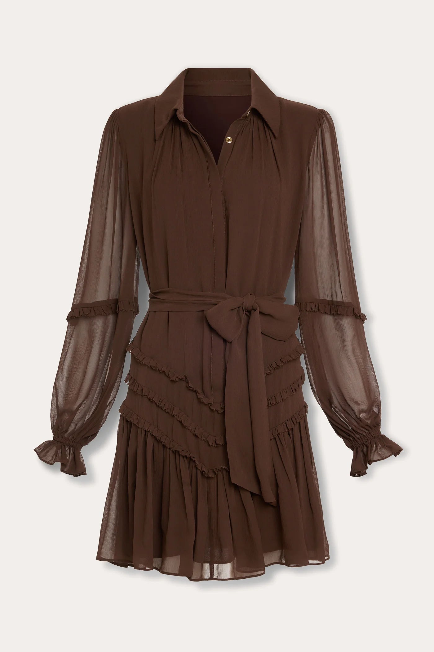 Ramy Brook Maya Silk Ruffled Long Sleeve Dress
