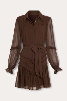Ramy Brook Maya Silk Ruffled Long Sleeve Dress